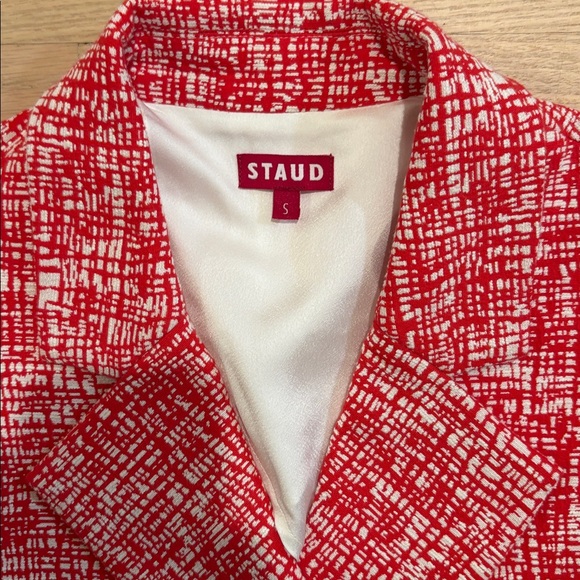 STAUD Textured Red and White Cropped Blazer - Picture 2 of 9